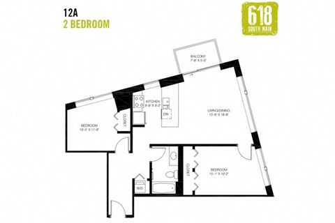 Two Bedroom 1 Bath 905 sq. ft.